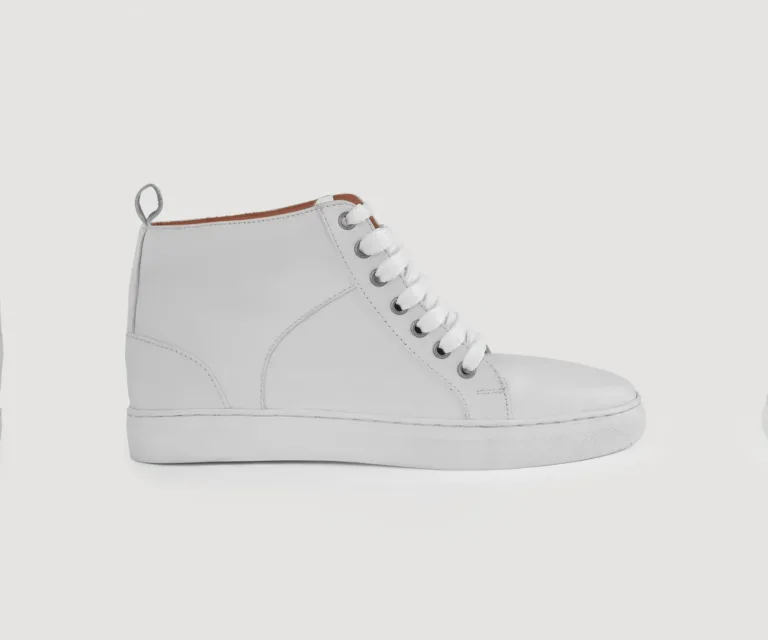Marty High Top White Leather Sneakers Handcrafted Men's Footwear — Three-Quarter Perspective