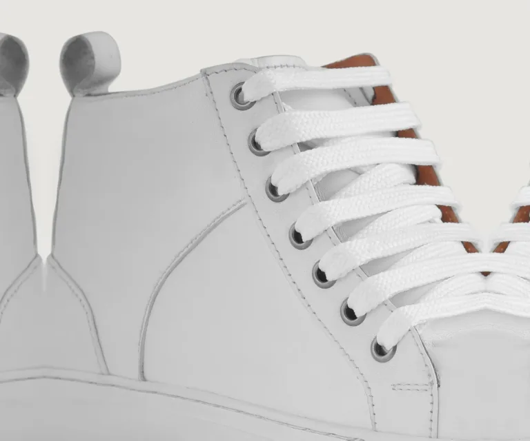 Marty High Top White Leather Sneakers Handcrafted Men's Footwear — Heel Counter & Rear View