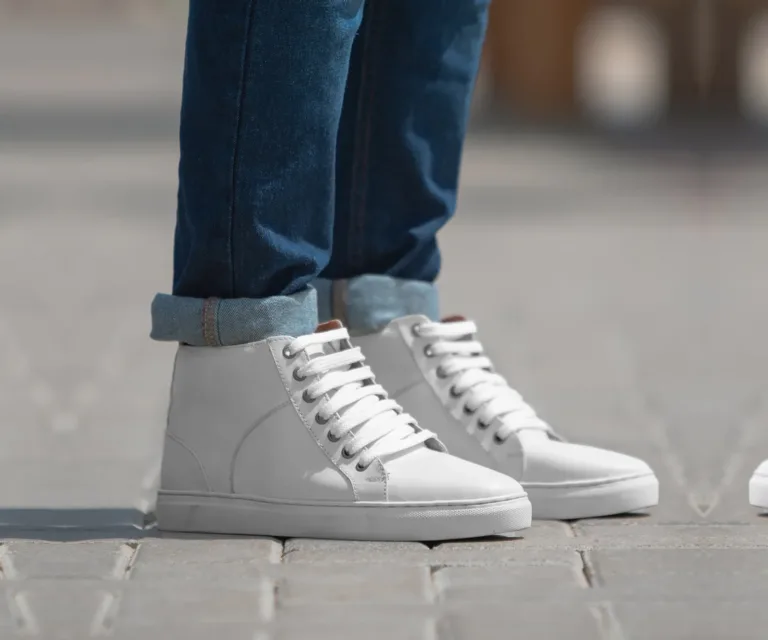 Marty High Top White Leather Sneakers Handcrafted Men's Footwear — Outsole Tread & Seam Craftsmanship