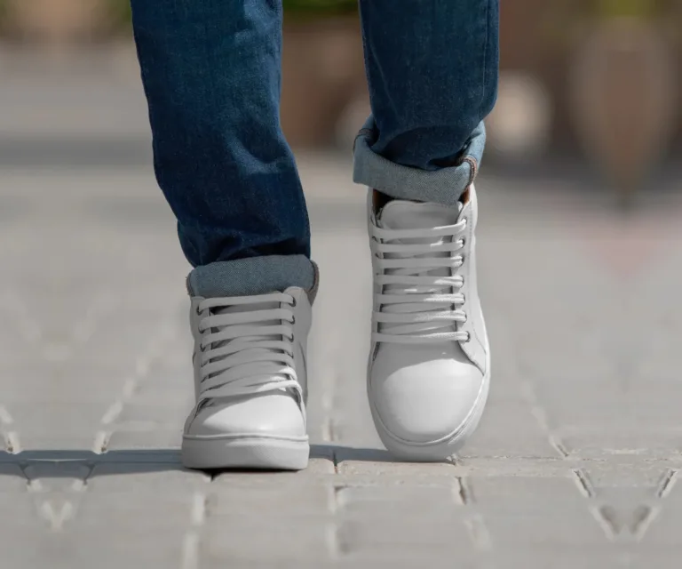 Marty High Top White Leather Sneakers Handcrafted Men's Footwear — Complete Pair Presentation