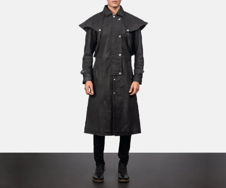 Maverick Black Leather Duster — Front Hero View