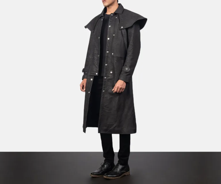 Maverick Black Leather Duster — Three-Quarter Perspective