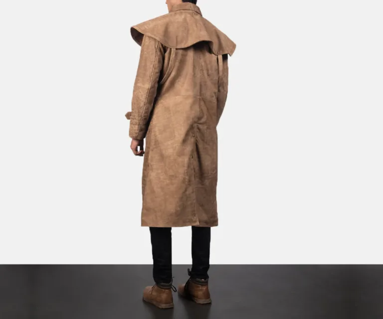 Maverick Brown Leather Duster — Front Placket & Refined Collar Detail