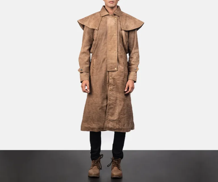 Maverick Brown Leather Duster — Rear Back View & Clean Tailored Hemline