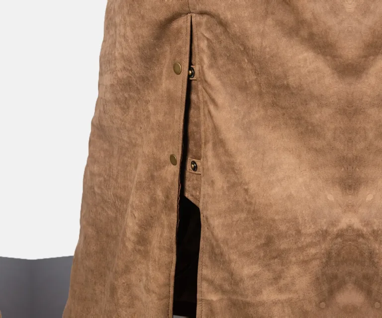 Maverick Brown Leather Duster — Full-Length Model Editorial Presentation