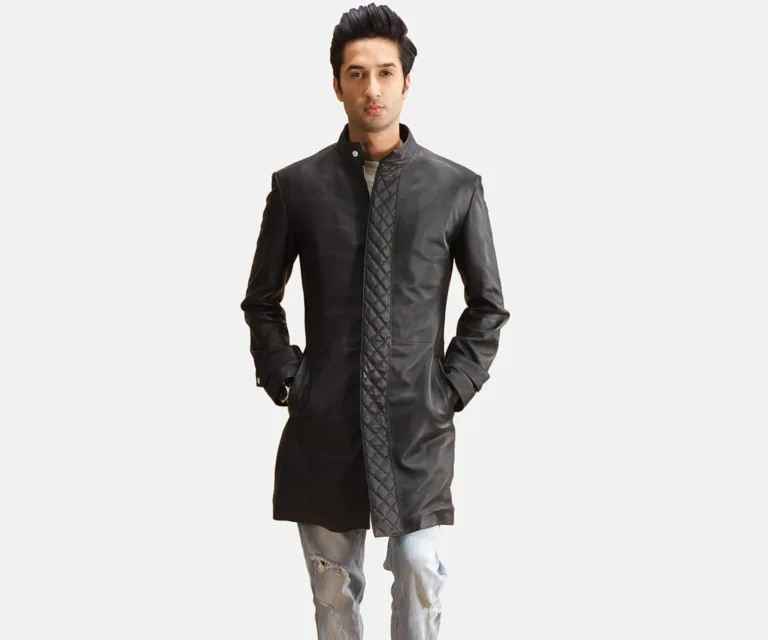 Midlander Quilted Black Leather Coat — Front Hero View