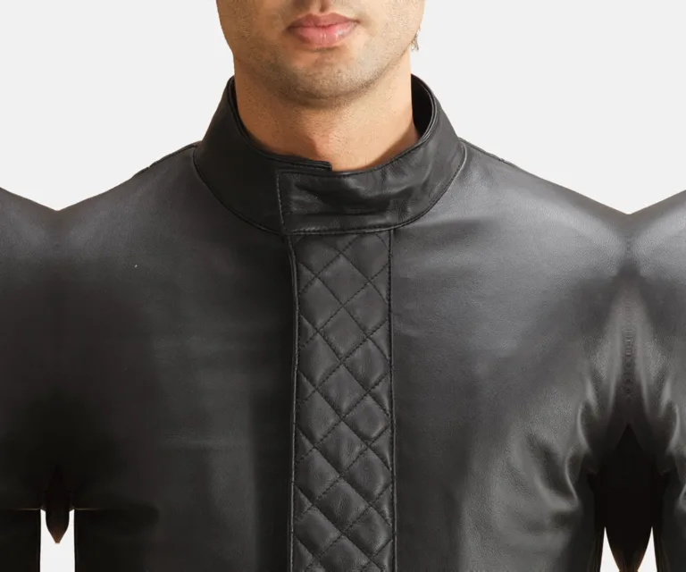 Midlander Quilted Black Leather Coat — Full Editorial Model Perspective