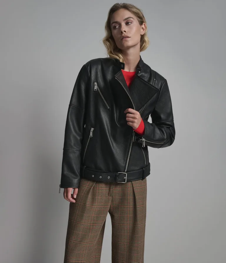 Miley Oversized Leather Moto Jacket in Black, official Wilsons Leather product photo 4
