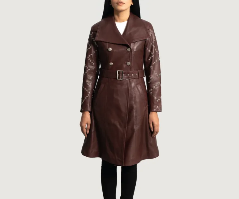 Missoni Maroon Leather Trench Coat Luxury Women's Outerwear — Front Silhouette Hero Presentation