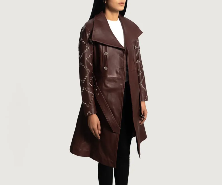 Missoni Maroon Leather Trench Coat Luxury Women's Outerwear — Collar & Closure Architecture