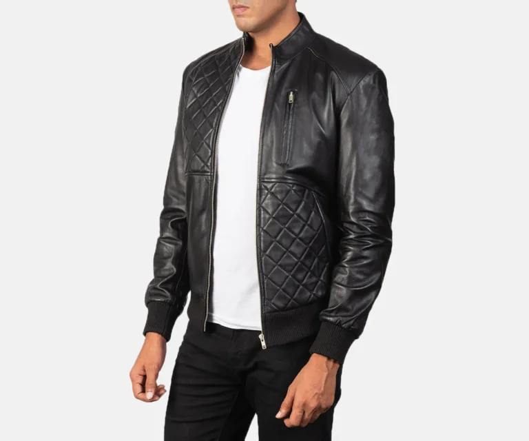 Moda Black Leather Bomber Jacket — view 2