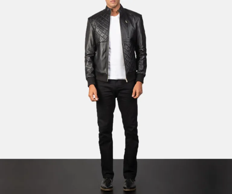 Moda Black Leather Bomber Jacket — view 3
