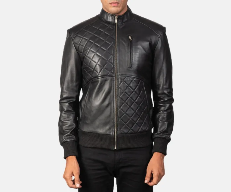 Moda Black Leather Bomber Jacket — view 4