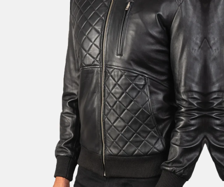Moda Black Leather Bomber Jacket — view 5