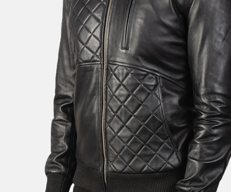 Moda Black Leather Bomber Jacket — view 6