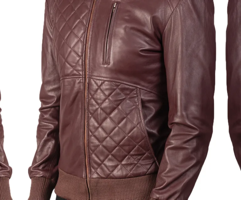 Moda Maroon Leather Bomber Jacket — view 5