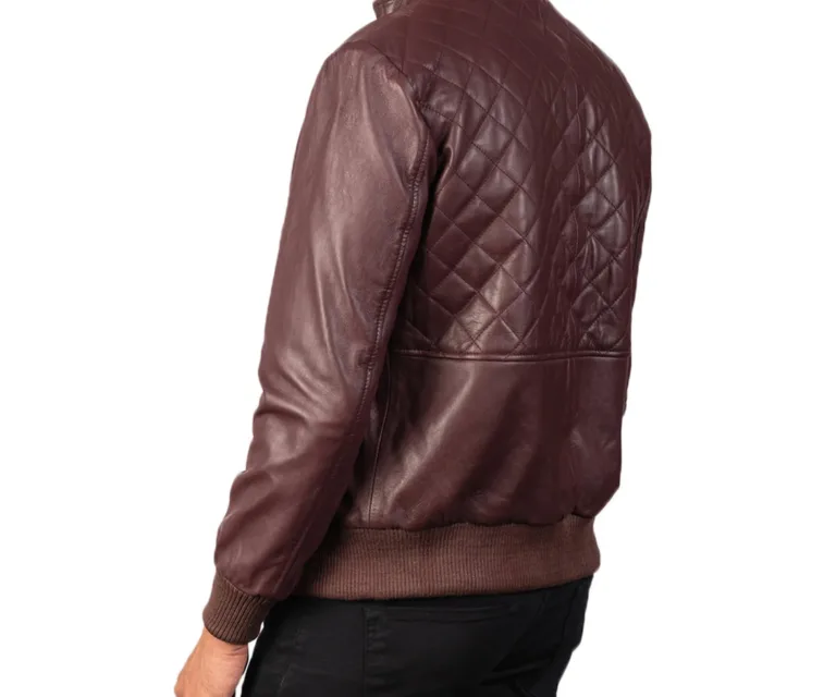 Moda Maroon Leather Bomber Jacket — view 6