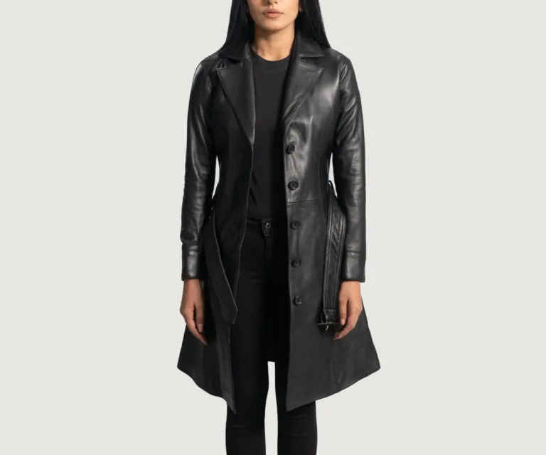 Moonlight Black Leather Trench Coat Luxury Women's Outerwear — Front Silhouette Hero Presentation