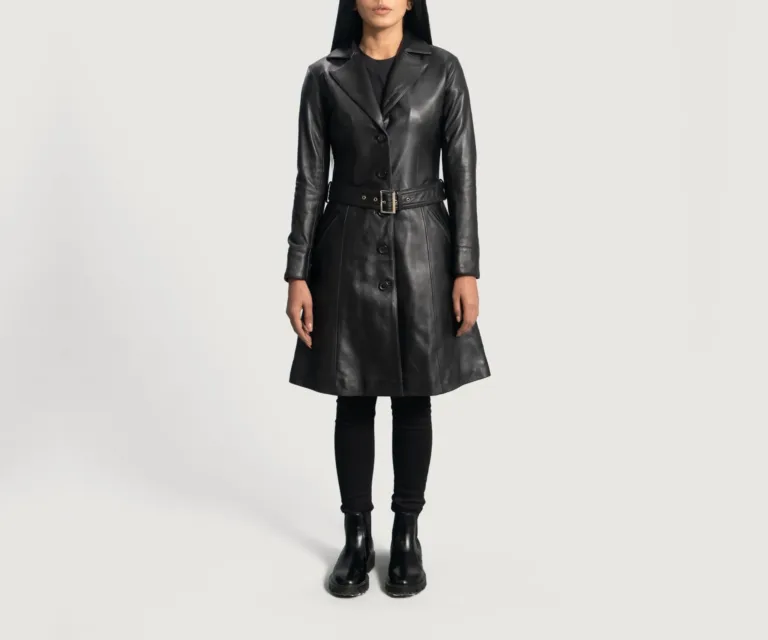 Moonlight Black Leather Trench Coat Luxury Women's Outerwear — Collar & Closure Architecture