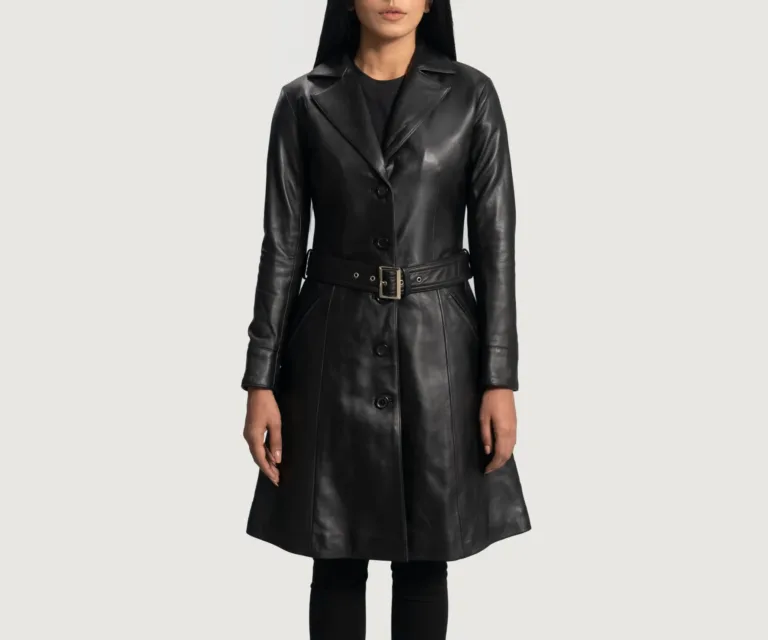 Moonlight Black Leather Trench Coat Luxury Women's Outerwear — Rear Profile & Tailored Seaming