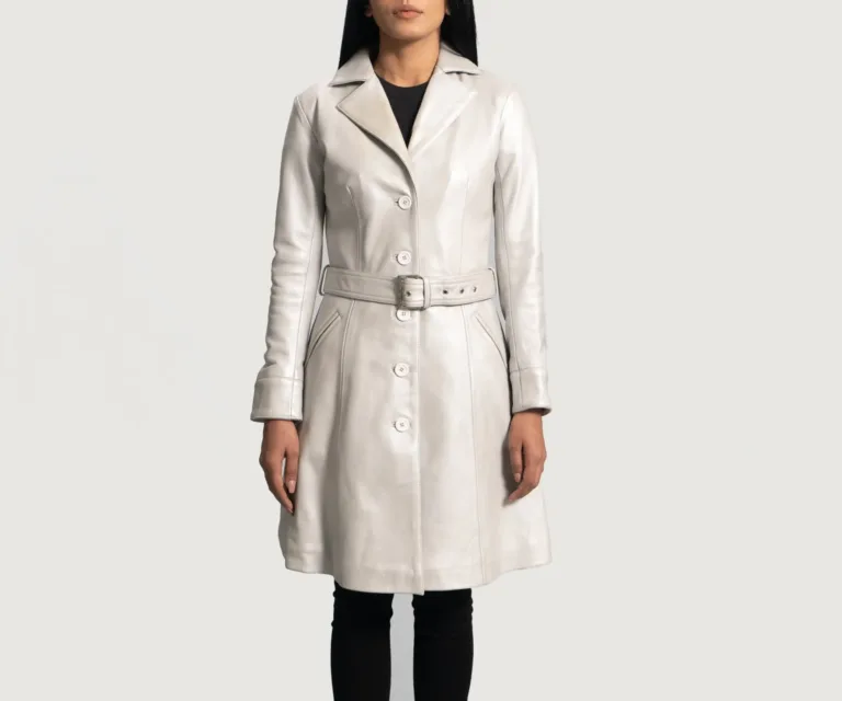 Moonlight Silver Leather Trench Coat Luxury Women's Outerwear — Front Silhouette Hero Presentation