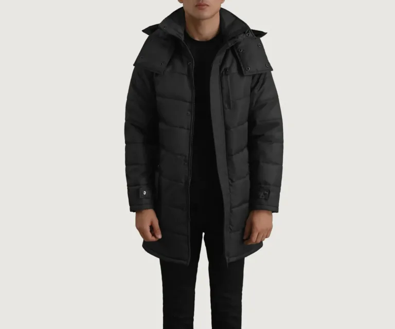 Moore Black Hooded Parka — Front Open Hero Presentation