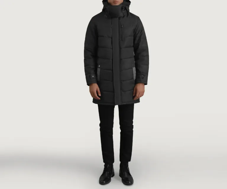 Moore Black Hooded Parka — Full-Length Model Editorial Presentation