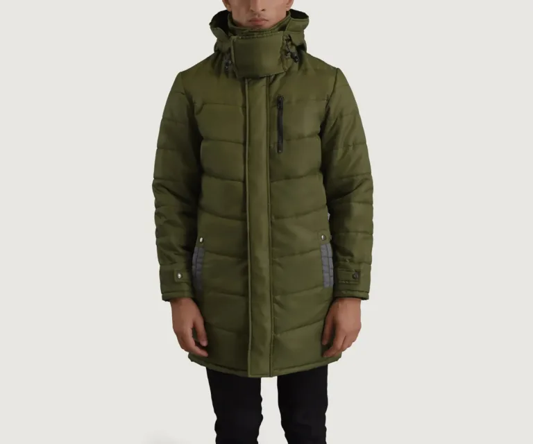Moore Green Hooded Parka — Macro Detail Texture, Stitching & Hardware