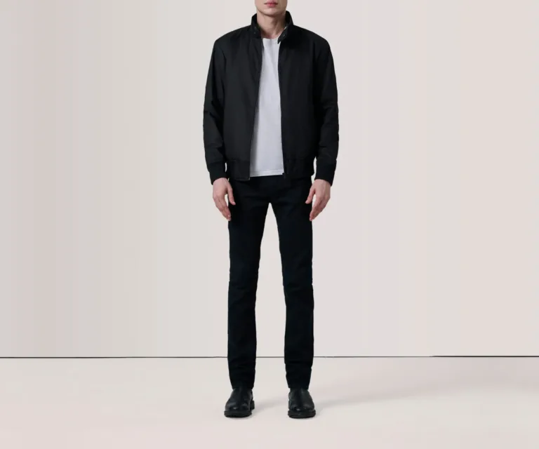 Morrison Black Canvas Bomber Jacket — Full Body Perspective