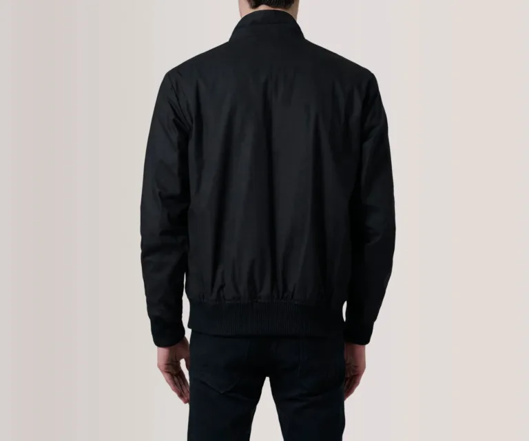 Morrison Black Canvas Bomber Jacket — Rear Angle View