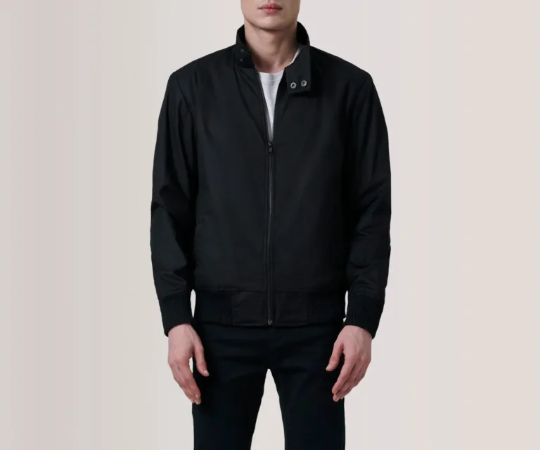 Morrison Black Canvas Bomber Jacket — Front Close-Up View