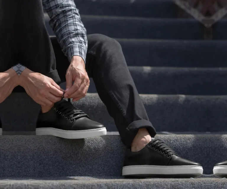 Murphy Low Top Black Leather Sneakers Handcrafted Men's Footwear — Heel Counter & Rear View