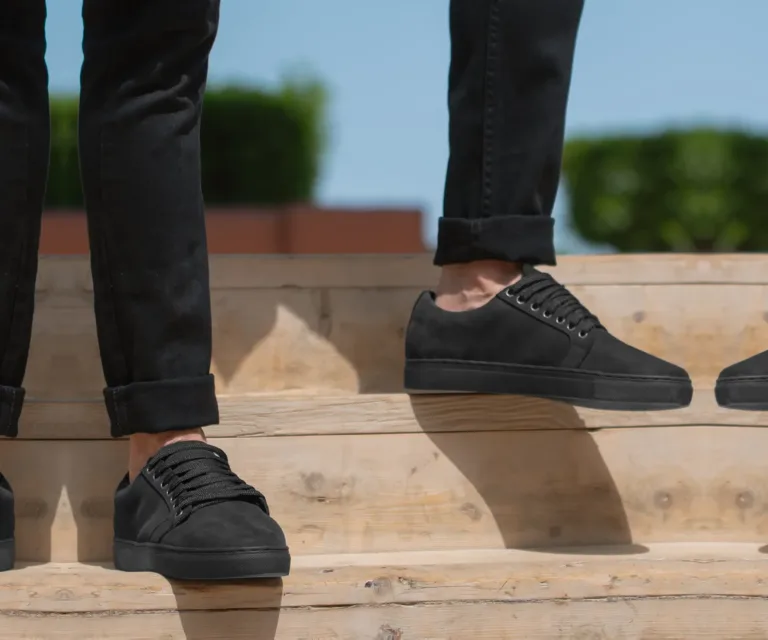 Murphy Low Top Black Nubuck Sneakers Handcrafted Men's Footwear — Toe Cap & Vamp Detail