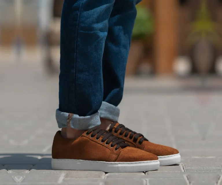 Murphy Low Top Brown Suede Sneakers Handcrafted Men's Footwear — Lateral Profile Hero View