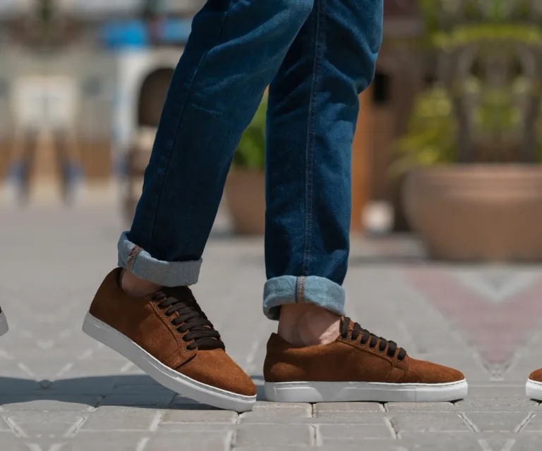 Murphy Low Top Brown Suede Sneakers Handcrafted Men's Footwear — Three-Quarter Perspective