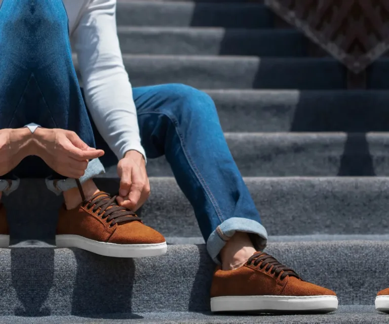 Murphy Low Top Brown Suede Sneakers Handcrafted Men's Footwear — Heel Counter & Rear View