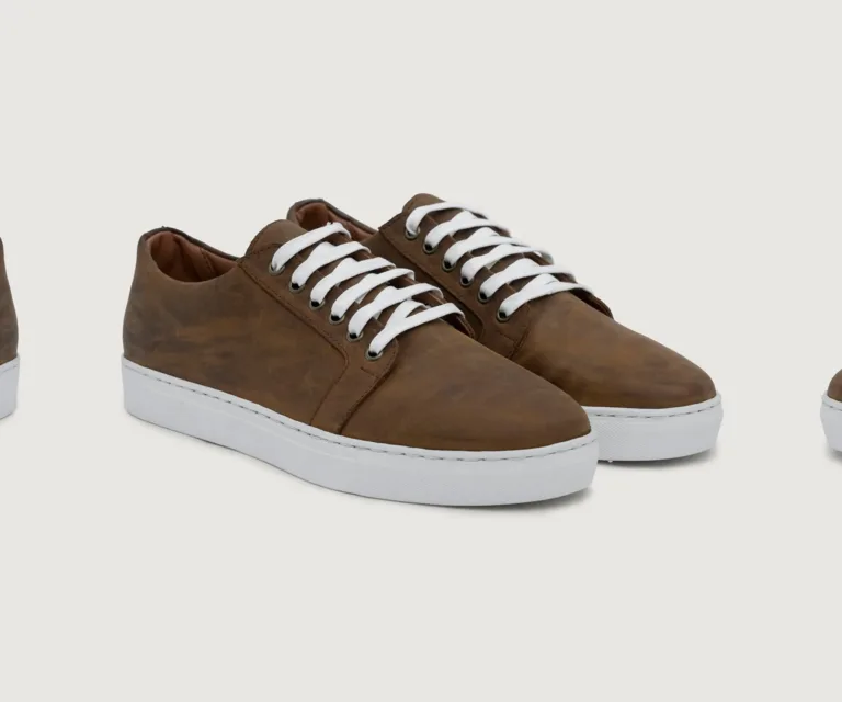 Murphy Low Top Burnt Copper Pullup Leather Sneakers Handcrafted Men's Footwear — Lateral Profile Hero View