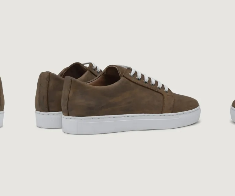 Murphy Low Top Burnt Copper Pullup Leather Sneakers Handcrafted Men's Footwear — Three-Quarter Perspective