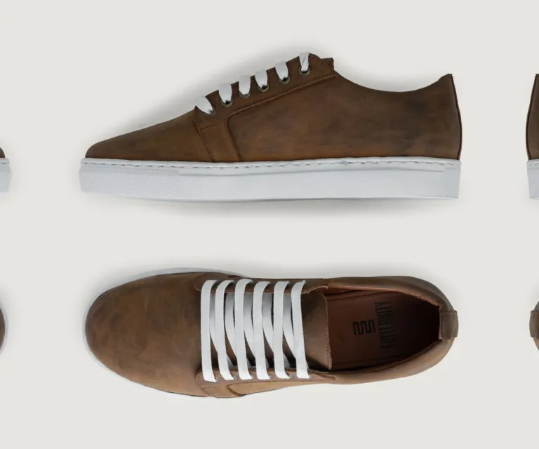 Murphy Low Top Burnt Copper Pullup Leather Sneakers Handcrafted Men's Footwear — Toe Cap & Vamp Detail