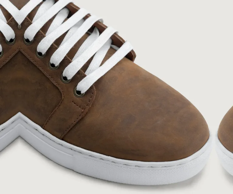 Murphy Low Top Burnt Copper Pullup Leather Sneakers Handcrafted Men's Footwear — Outsole Tread & Seam Craftsmanship