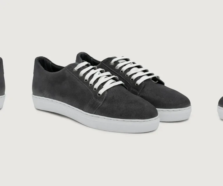 Murphy Low Top Grey Suede Leather Sneakers Handcrafted Men's Footwear — Lateral Profile Hero View