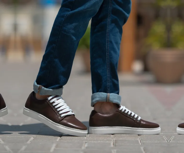 Murphy Low Top Maroon Leather Sneakers Handcrafted Men's Footwear — Three-Quarter Perspective
