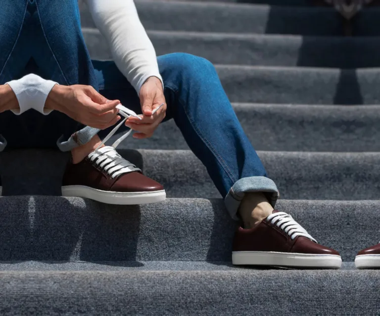 Murphy Low Top Maroon Leather Sneakers Handcrafted Men's Footwear — Heel Counter & Rear View