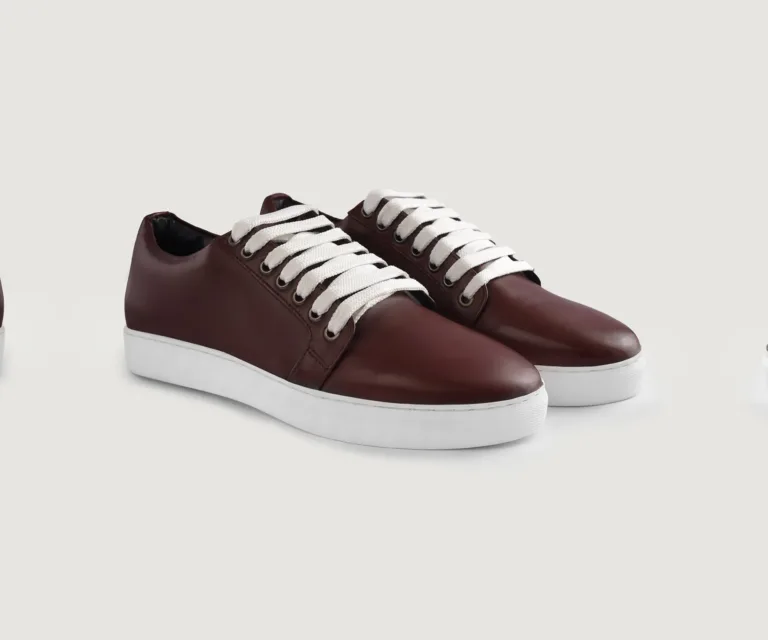 Murphy Low Top Maroon Leather Sneakers Handcrafted Men's Footwear — Outsole Tread & Seam Craftsmanship