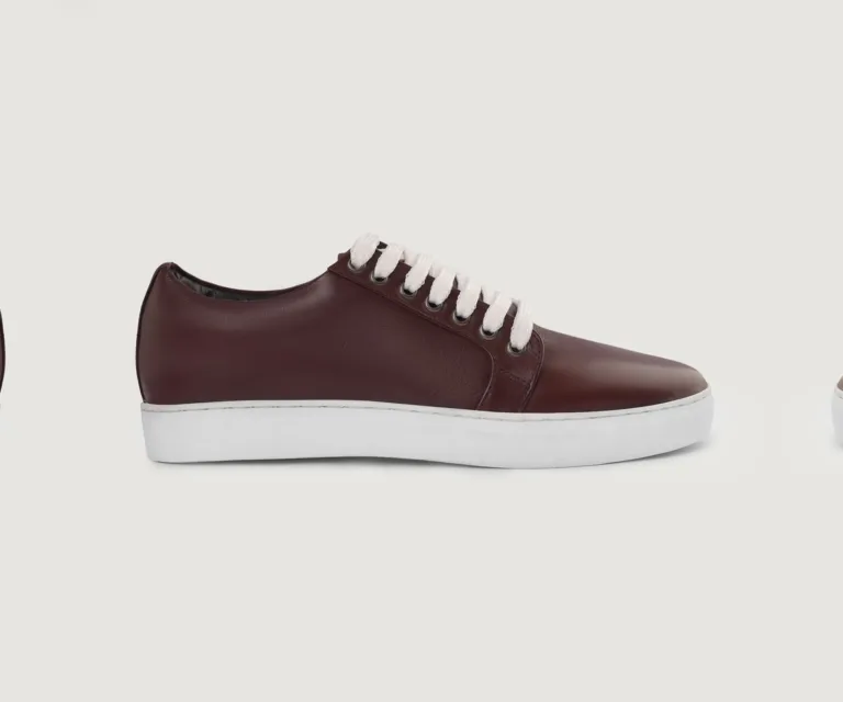 Murphy Low Top Maroon Leather Sneakers Handcrafted Men's Footwear — Complete Pair Presentation