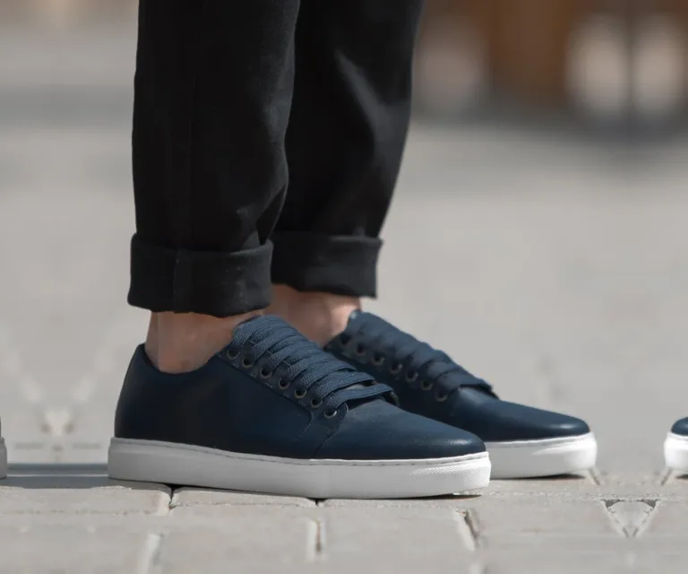 Murphy Low Top Midnight Blue Leather Sneakers Handcrafted Men's Footwear — Lateral Profile Hero View