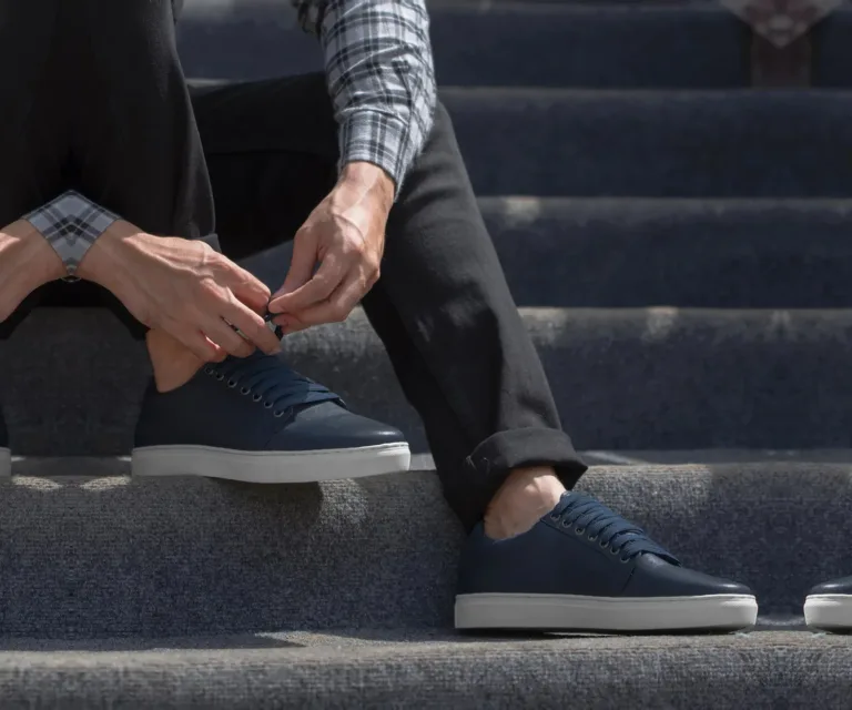 Murphy Low Top Midnight Blue Leather Sneakers Handcrafted Men's Footwear — Heel Counter & Rear View
