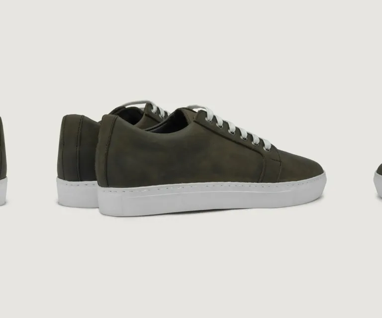 Murphy Low Top Olive Pullup Leather Sneakers Handcrafted Men's Footwear — Toe Cap & Vamp Detail