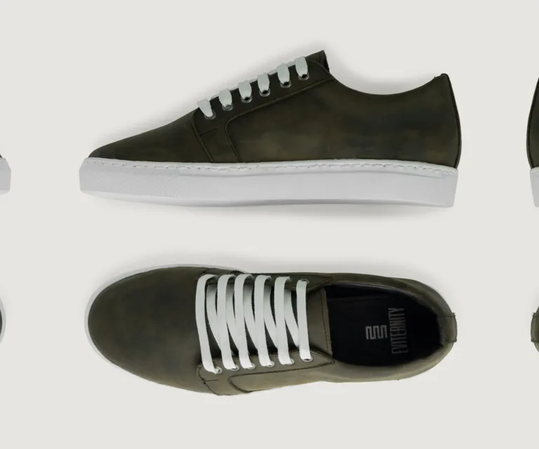 Murphy Low Top Olive Pullup Leather Sneakers Handcrafted Men's Footwear — Heel Counter & Rear View