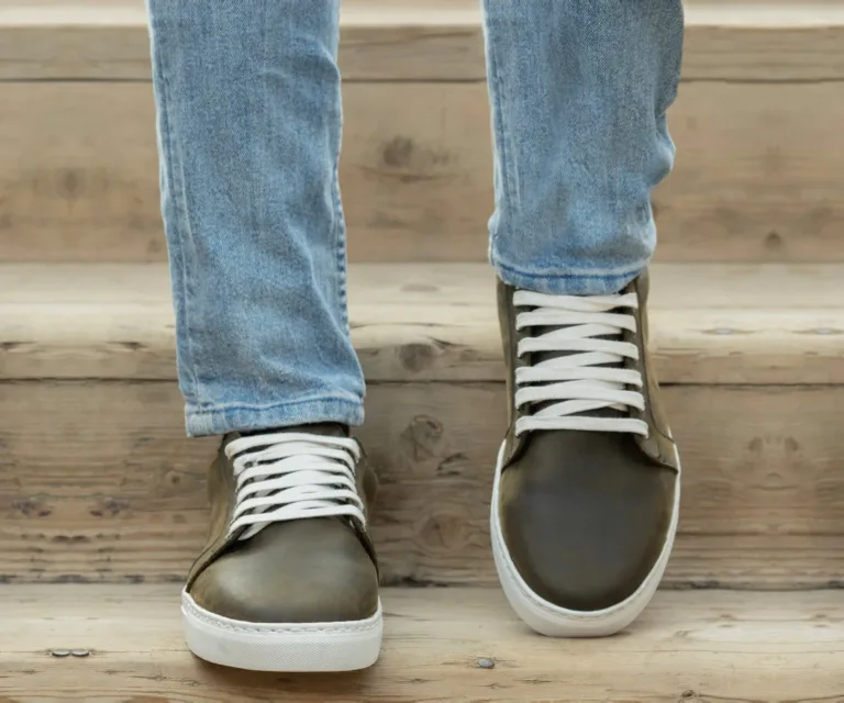 Murphy Low Top Olive Pullup Leather Sneakers Handcrafted Men's Footwear — Complete Pair Presentation